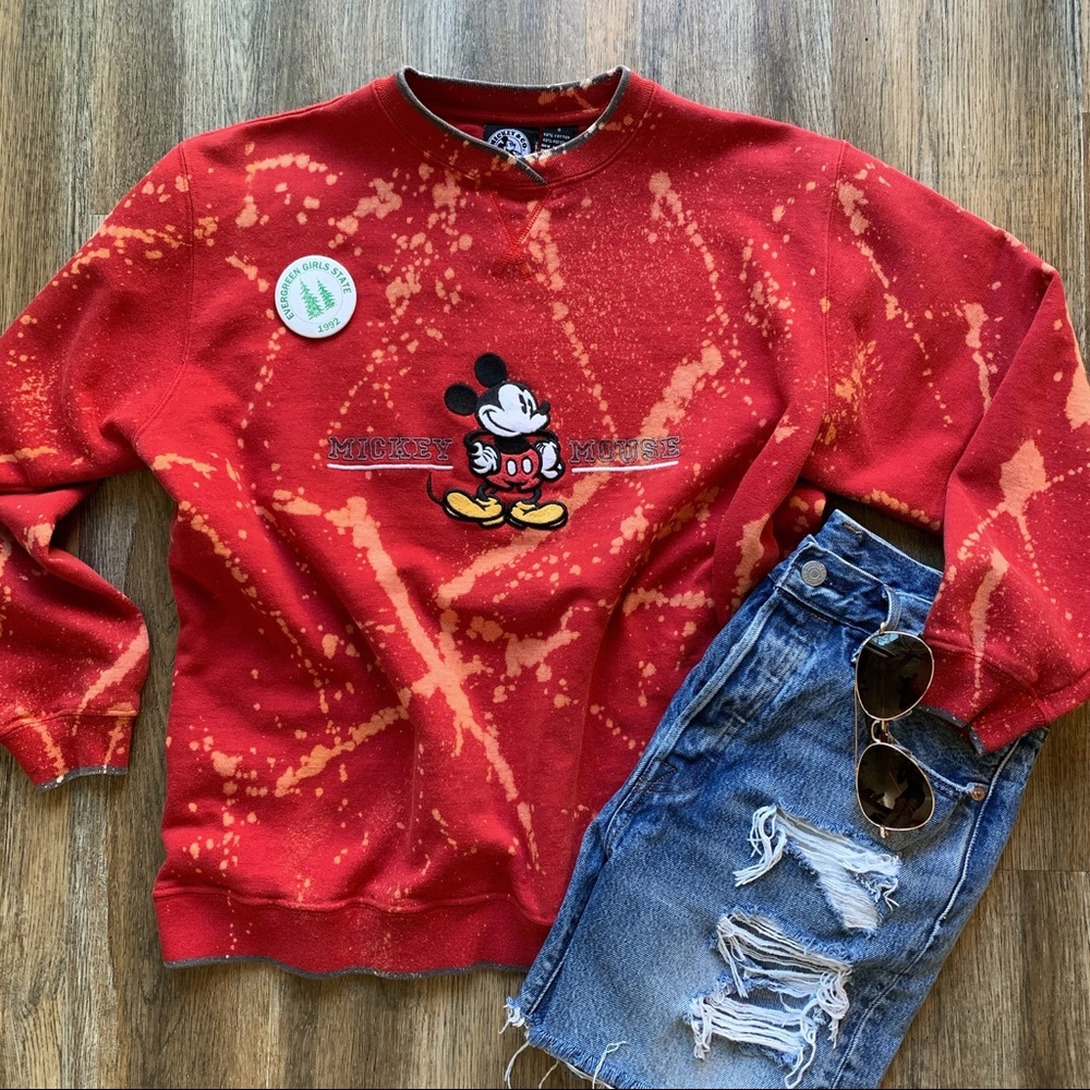 Custom bleached Mickey Mouse pullover sweatshirt